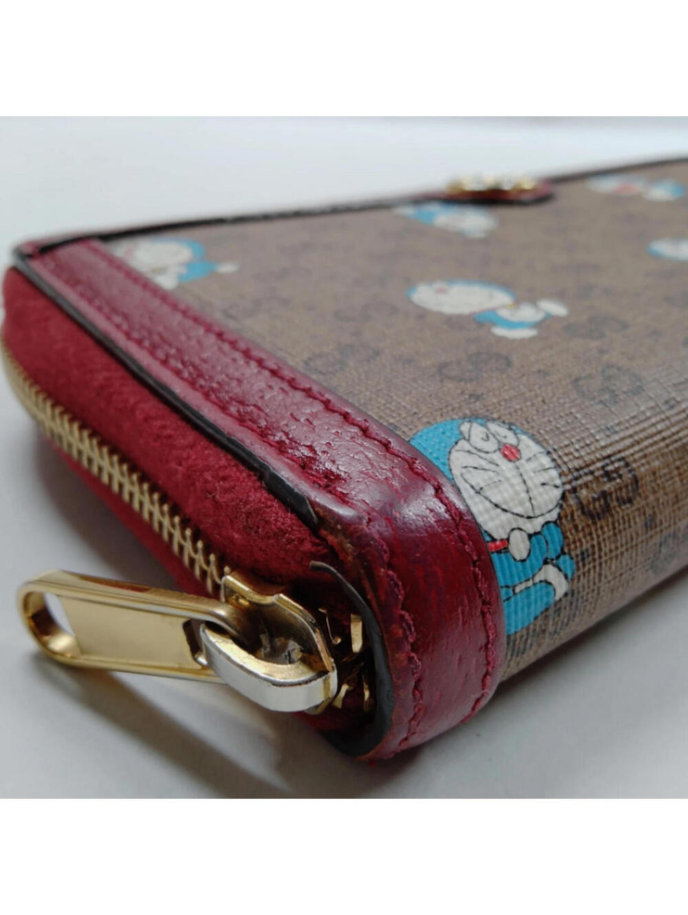 Rare! Gucci X Doraemon Collaboration Long Zip Red Wallet! GG Logo Red Collab - Picture 9 of 9